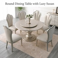 Restaurant- und Hotel-Esstisch-Set mit 6 Stühlen, Massivholzrahmen, Umweltfreundlich, Langlebig, Luxuriös, Rund, Kommerzielle Möbel
