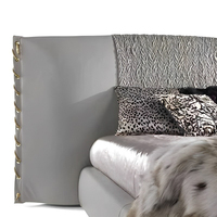 Lit double King Size, style italien moderne, luxe, tissu rembourré, cadre en pin, avec rangement