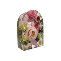 Ornamen Bunga Resin Bentuk Lengkung dengan Bunga Mawar dan Daisy Kering Tersemat dalam Epoxy Transparan, Dekorasi Meja, Hadiah Pernikahan