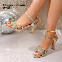 Nouvelles Sandales Sexy à Talons Hauts pour Femmes, Design Personnalisé, Motif Diamant et Bride Diagonale, Combinaison de Tige avec Boucle à Lacets et Pendentif PA-01