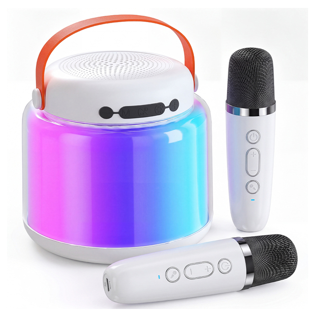 High Quality 10W RGB Lighting Wireless Karaoke Speaker Dual Microphones AirPlay AC Powered Plastic for Home Entertainment