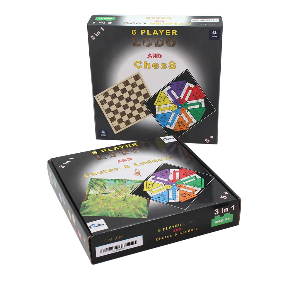 6 प्लेयर लूडो + सांप और सीढ़ी लकड़ी के बोर्ड खेल 2-पैक-दो खेल सेट में एक बंडल बच्चों के परिवार पचीसी सीखने पासा खेल