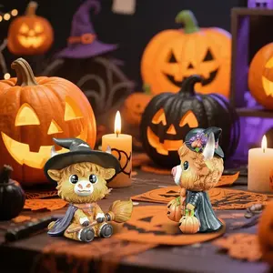 Estatua <span class=keywords><strong>de</strong></span> pareja <span class=keywords><strong>de</strong></span> toros Highland Wizard <span class=keywords><strong>de</strong></span> Halloween <span class=keywords><strong>de</strong></span> nuevo diseño con escoba y calabaza, decoración <span class=keywords><strong>de</strong></span> estilo hecho a mano <span class=keywords><strong>de</strong></span> resina bonita - Product Image 3