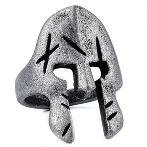 Anneaux de mode en bijouterie fine de style rétro noir, motif <span class=keywords><strong>guerrier</strong></span> spartiate, pour hommes et femmes - Product Image 5