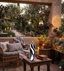 Black and white copper water <b>bottle</b> insulated reusable leakproof <b>flask</b> modern striped design for hot and cold drinks - Product Image 1