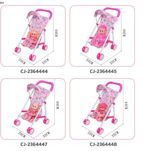 Hot Sale Girl Pretend Play Mini Pink Trolley Eisen rahmen Puppen Wagen Spielzeug Set Musical Schöne Baby puppe Mit Kinderwagen - Product Image 5