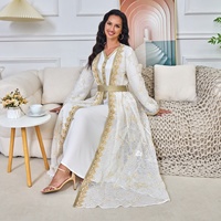 Ensemble Abaya de Luxe 2 Pièces en Dentelle Perlée pour Femme – Robe Longue Modeste Style Dubaï