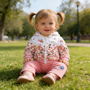 Grazioso Set di Abbigliamento per Neonati Primavera Autunno 3 Pezzi: Cappotto con Cappuccio Floreale, Maglietta a Maniche Lunghe e Pantaloni - Product Image 3