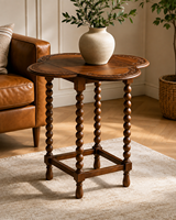 Table d'appoint d'angle rétro en bois massif sculpté à la main avec pied tourné pour appartement