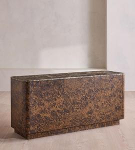 Aparador de Madera de Burl Personalizado, Mueble Buffet con Cubierta de Mármol Natural y Borde Curvo, Credenza de Almacenamiento para Sala de Estar, Villa, Hogar, Hotel - Product Image 4