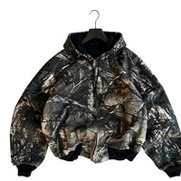 Hoodie Kamuflase Oversize 100% Katun untuk Pria, Sweatshirt Streetwear dengan Cetakan Camo Pohon Kustom, Jaket Berkerudung Berlapis, Model Crop dengan Ritsleting, Hangat
