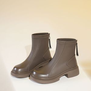Bottines Chelsea M79151 à bout rond en cuir véritable avec fermeture éclair, semelle extérieure en caoutchouc rehaussante, doublure en microfibre, couleur unie - Product Image 1