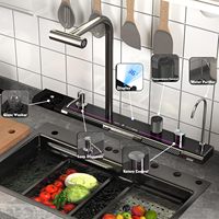 Évier de cuisine moderne à cuve unique en acier inoxydable gris foncé, écologique, avec affichage de la température Nano Step et touches piano