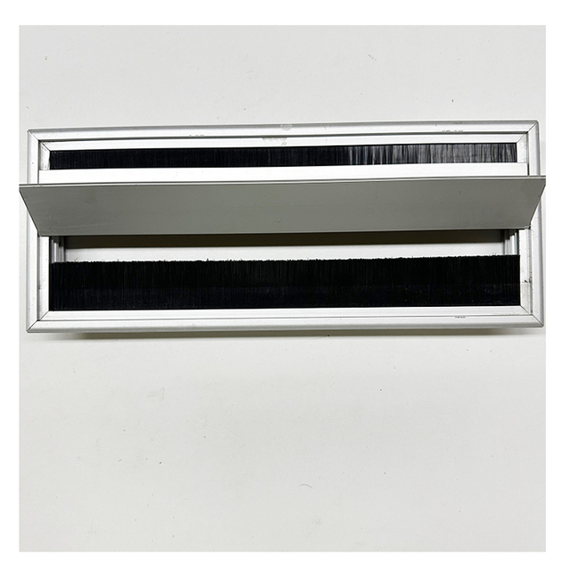 Black Silver Aluminum Alloy Square Brush Wire Box Desk Cable Grommet with Office Threading Hole