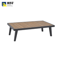 Table basse d'extérieur en WPC avec plateau à lattes et structure en acier galvanisé, table basse de patio, table de jardin, table de terrasse