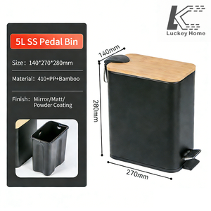 ถังขยะในห้องน้ำขนาด 5 ลิตร ดีไซน์บางเฉียบ ปิดเงียบ ฝาไม้ไผ่และแป้นเหยียบเหล็ก ประหยัดพื้นที่ - Product Image 2