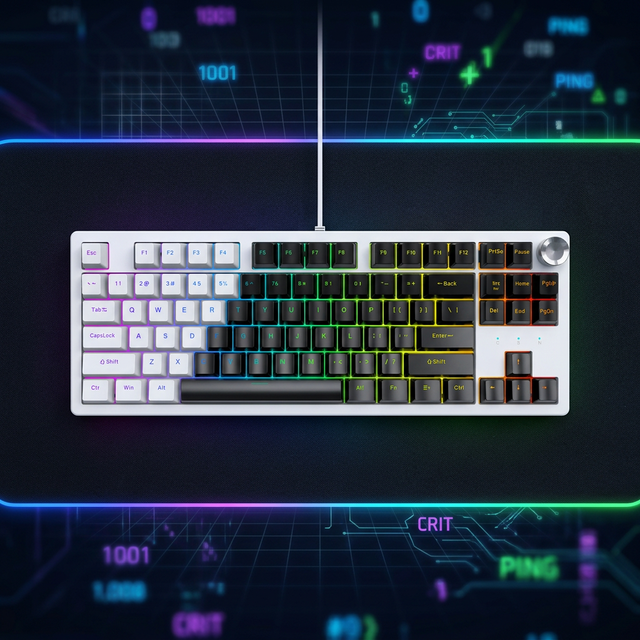 86 Keys Mechanical Gaming Keyboard RGB Backlit Hot-Swappable Compact Wired Keyboard with Volume Knob for PC Gamers Office