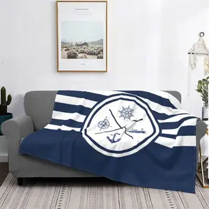 Blue Nautical Decorative Anchor Blanket Customizable Soft Flannel Blanket Breathable Thermal Bedding and Travel Blanket