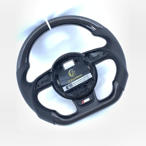 Volant sport 3 branches en fibre de carbone véritable, très demandé, pour <span class=keywords><strong>Audi</strong></span> B8/B8.5 A/S/RS12345 (2008-2015) avec côtés en cuir lisse - Product Image 2