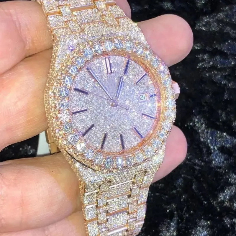 Luxury Custom Rappers Hip Hop Diamond Wrist Watch VVS Moissanite Iced Out Moissanite Watch