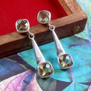 ต่างหูเงินสีเหลืองมะนาวแบบเหลี่ยมเพชรพลอย925สำหรับผู้หญิงเครื่องประดับผู้หญิงที่มีคุณภาพดีตามธรรมชาติสำหรับงานแต่งงานของขวัญขายส่งราคา - Product Image 2