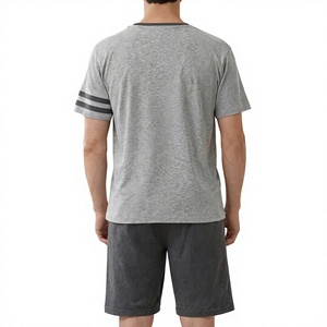 Men Solid Gray Crew Neck T-Shirt Set Knitted Breathable Short Sleeve Casual Summer Outfit Dark Gray Shorts Polyester/Cotton 180g - Product Image 4