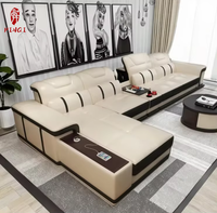 Canapé d'Angle Modulable en Cuir Blanc et Gris, Nouveauté Luxe, Salon Maison, Ensemble Confortable