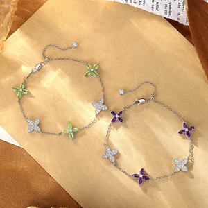 9 Minimalist Coloured Gem Four Leaf Clover Bracelets 2.5*5mm Pear Cut Natural <b>Stone</b> 925 Silver Jewelry Women Girls Gift - Product Image 2