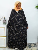 Robe longue à col imprimé floral, prête à être expédiée en 2026, Abaya à manches longues, grande taille pour Ramadan et Eid