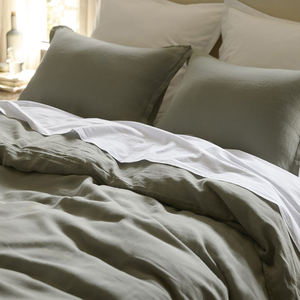 定制豪华特大号纽扣式床上用品套装 欧洲亚麻面料羽绒被套套装带枕套 - Product Image 3