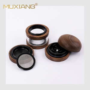 MUXIANG Wood Smoking Grinder Transparent Glass With Metal Screen Round Shape For Herbal Use - Product Image 4