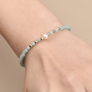 3MM pietra naturale <span class=keywords><strong>rosa</strong></span> opale brasiliano amazzonite turchese ametista e <span class=keywords><strong>perle</strong></span> d'acqua dolce bracciali regolabili per le donne - Product Image 5