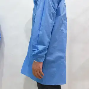 방문자 가운 실험실 코트 45g 블루 SMS 실험실 코트 (버튼 없음 포켓 XL 1 개 판매) 의료 도매 실험실 코트