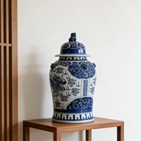 Pot à gingembre chinois de style antique bleu et blanc avec motif de dragon peint à la main, motif floral décoratif pour la maison, cadeau pour un ami