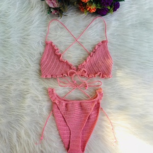 ชุดบิกินี่ผู้หญิงเซ็กซี่แบบสั่งทำจากโรงงาน ผลิตด้วยมือถักโครเชต์ ชุดว่ายน้ำ 2 ชิ้น ระบายอากาศได้ดี ตกแต่งด้วยคริสตัล - Product Image 1