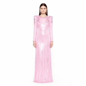 <span class=keywords><strong>Robe</strong></span> de soirée longue Glimwall HERE pour femme, rose, à sequins, col montant, manches longues, épaules rembourrées, <span class=keywords><strong>robe</strong></span> de cérémonie, vente en gros OEM - Product Image 1
