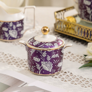 ชุดน้ำชาและกาแฟเซรามิกโบนไชน่า 15 ชิ้น ลายดอกไม้ยุโรปสีม่วงขายดีที่สุด - Product Image 4