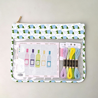 Pochette transparente à fermeture éclair avec motif floral élégant et personnalisé, sac de rangement pour fils WIP NDLPT, sac transparent en PVC pour points de broderie, sac de projet pour point d'aiguille