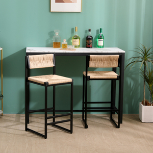 Honey <b>Bar</b> <b>Stools</b> Set Of 2 Paper Rope Weave With <b>Back</b> For Kitchen Island <b>Bar</b> Counter - Product Image 3