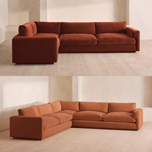 Canapé d'angle modulaire minimaliste nordique, taille personnalisable, cadre en bois massif, canapé en velours pour salon, adapté aux villas et aux hôtels - Product Image 1