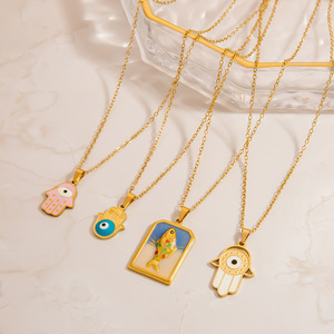 Collar de Acero Inoxidable con Diseño de Ojo Francés, Cadena de Clavícula Chapada en Oro de 18K, Joyería Colgante para Uso Diario - Product Image 3