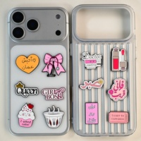 Op maat gemaakte emaille metalen telefoonstickers 3M kleefmiddel roze girly girl power pizza koffie geld bloem hart hoofdtelefoon decoratieve telefoon