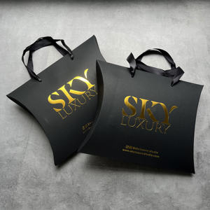 Custom Black Cardboard Pillow <b>Box</b> - Luxury Gold Foil Stamping Pillow Gift <b>Box</b> with Ribbon Handle for Small Business - Product Image 3