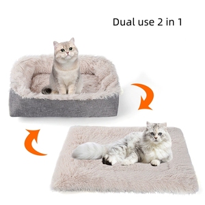 Cama para Mascotas de Doble Uso, Gruesa, Cálida, Suave, Plegable, Ultrasuave, de Felpa, Acogedora, Lavable, Casa para Gatos, Alfombra de Piel Sintética para Perros, para Coche - Product Image 1