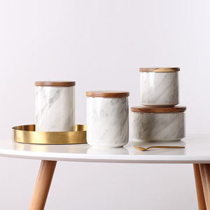 Vente en gros <span class=keywords><strong>2023</strong></span> ins, bocal en céramique de couleur marbre de luxe avec couvercle en bois et silicone - Product Image 2