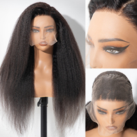 Wig Rambut Asli Brasil Remy 13x4 Lace Front Wig Kinky Straight Warna Natural Tanpa Lem, Wig Panjang dengan Lace Transparan dari Vendor Grosir