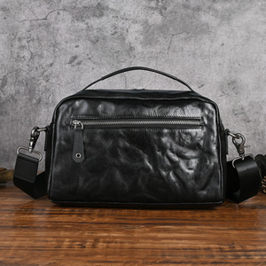 Genuine Leather Men's Shoulder <b>Bag</b> Black Vegetable Tanned Crossbody <b>Bag</b> Fashionable Leisure Travel Solid Color - Product Image 2