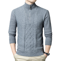 Pull personnalisé ODM chaud à col montant zippé en maille torsadée pour homme, mélange de viscose, hiver, anti-boulochage, respirant
