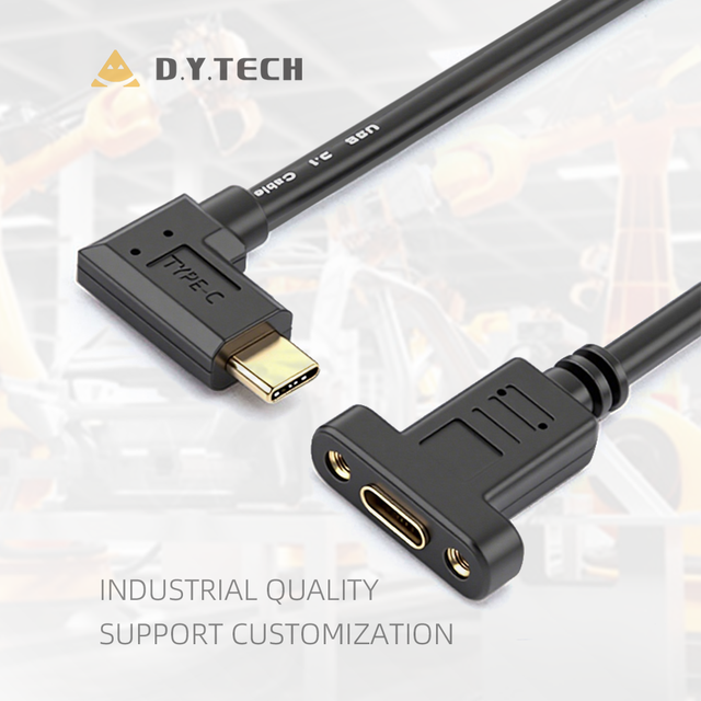 10Gbps PD 4K USB-C USB 3.1 Type C 90 Degree Right Angle Male to Female Extension Data Cable with Panel Mount Screw Hole