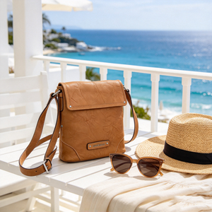 Sac bandoulière rétro en similicuir froissé avec rabat, plaque décorative en métal et sangle réglable – Sac à main décontracté - Product Image 3